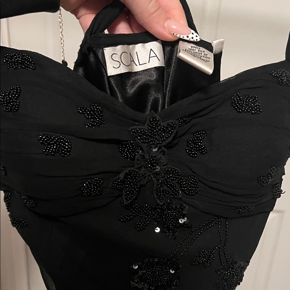 Scala Black Beaded Prom Dress